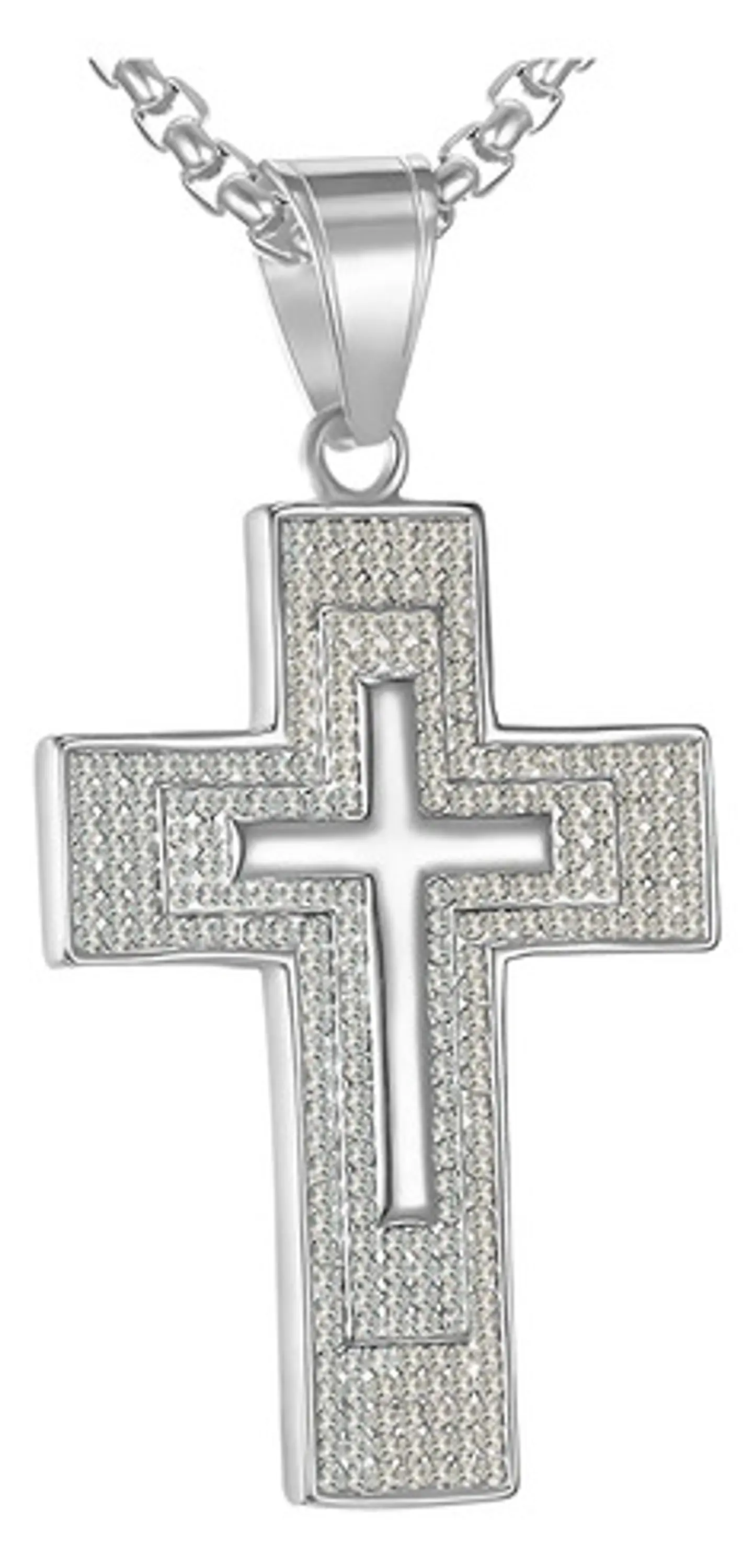 Collar Para Hombres Dije Con Piedras Cruz Brillante De Acero 11