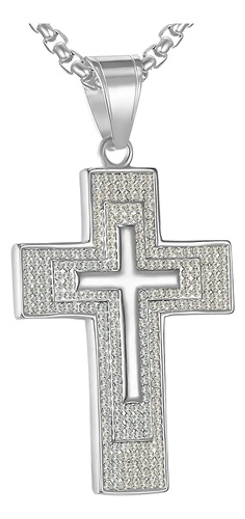 Collar Para Hombres Dije Con Piedras Cruz Brillante De Acero 11