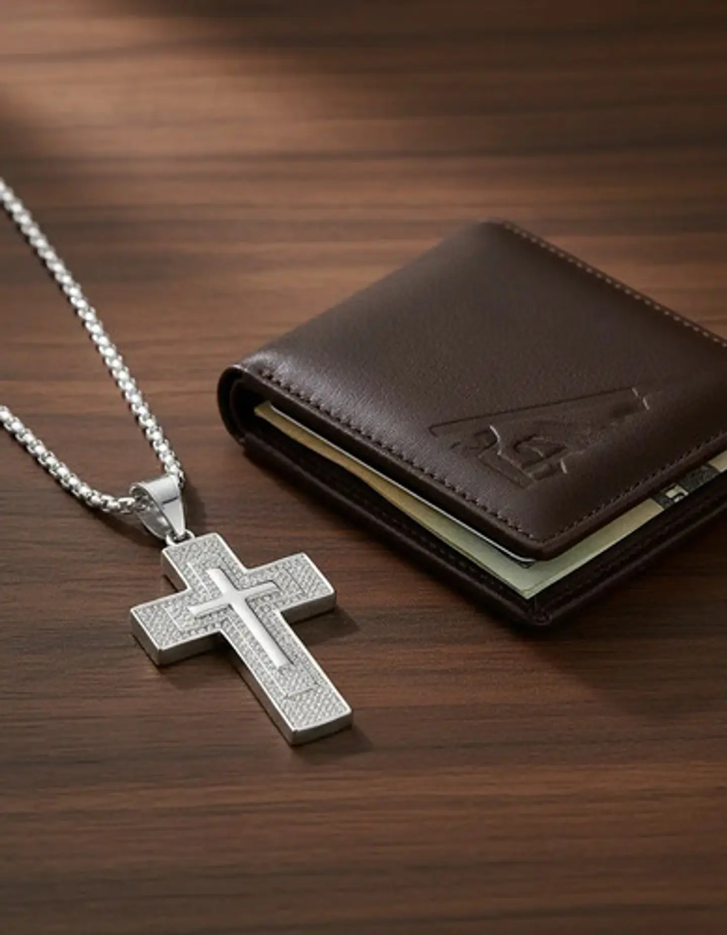 Collar Para Hombres Dije Con Piedras Cruz Brillante De Acero 17