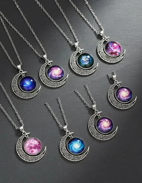 Set Combo 10 Collares Dijes Luna Galaxia Universo Nebulosas