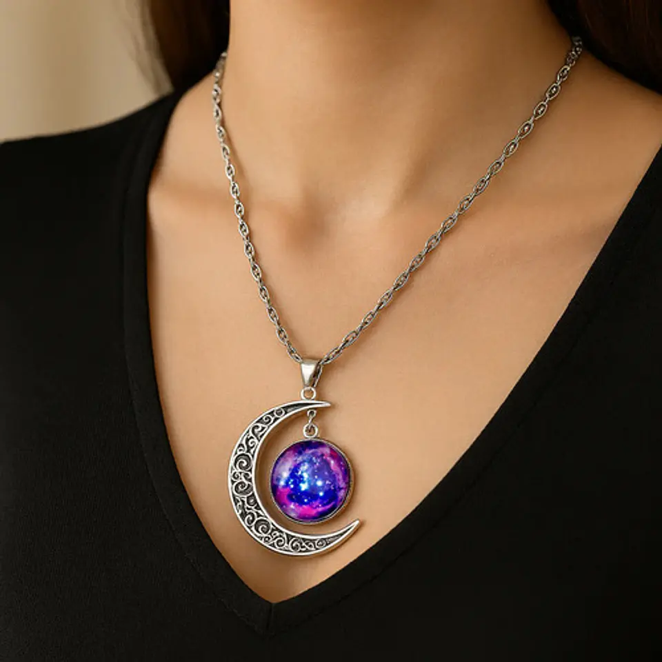 Set Combo 10 Collares Dijes Luna Galaxia Universo Nebulosas 9