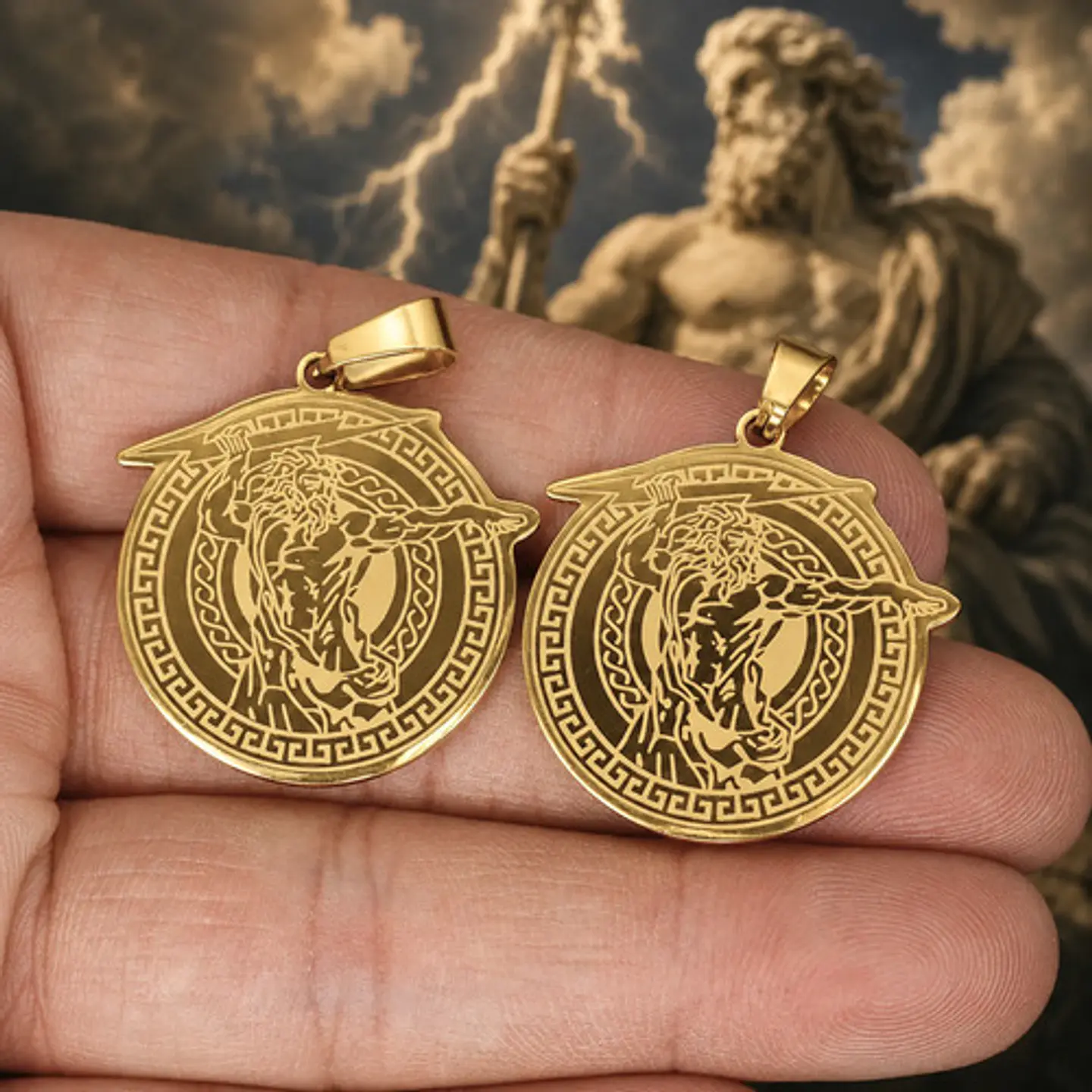 Set 2 Dijes Para Hombre Y Mujer Medallas Zeus Trueno Griego 10