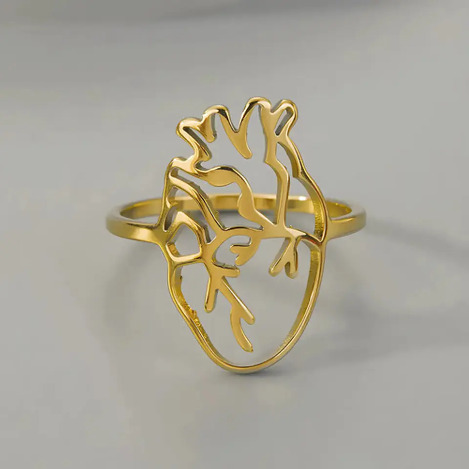 Anillo Para Hombre Y Mujer Color Oro Corazón Anatómico Hueco 3