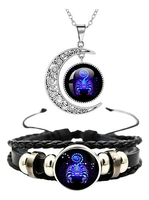 Combo Set De Pulsera Y Collar De Signos Zodiaco Hombre Mujer