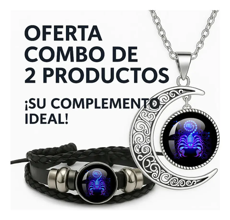 Combo Set De Pulsera Y Collar De Signos Zodiaco Hombre Mujer 2