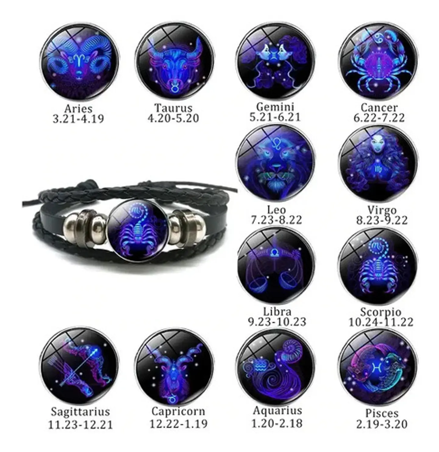 Combo Set De Pulsera Y Collar De Signos Zodiaco Hombre Mujer 5