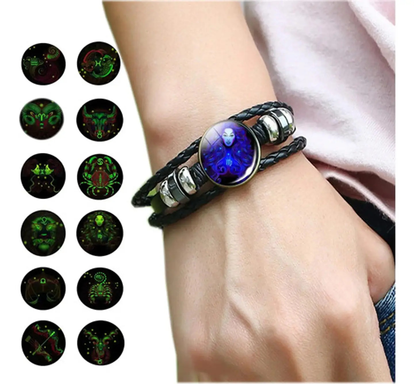 Combo Set De Pulsera Y Collar De Signos Zodiaco Hombre Mujer 7
