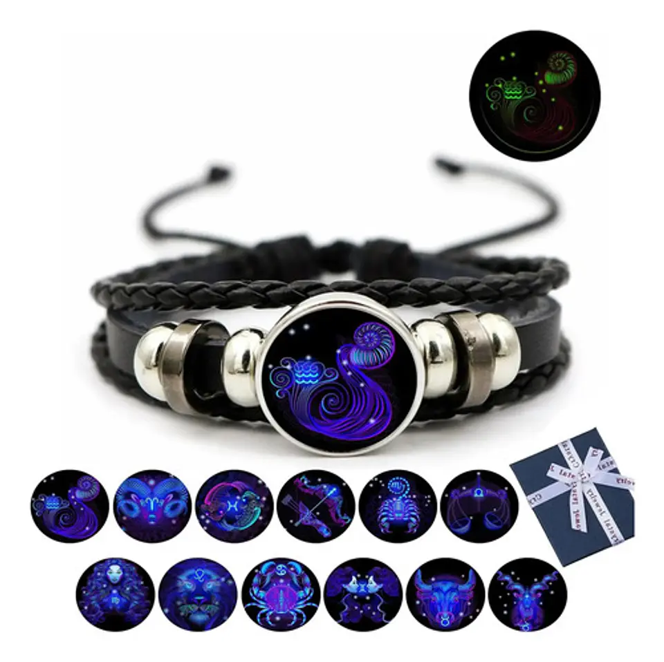 Combo Set De Pulsera Y Collar De Signos Zodiaco Hombre Mujer 15