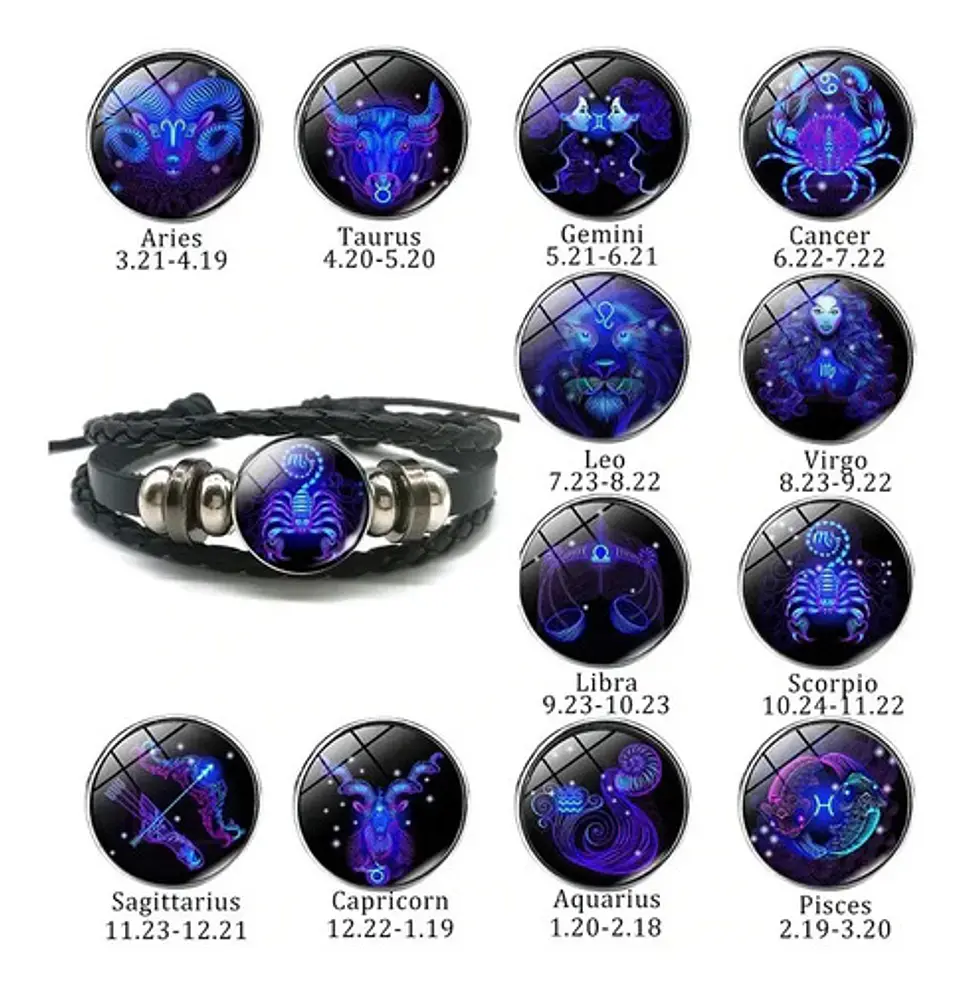 Combo Set De Pulsera Y Collar De Signos Zodiaco Hombre Mujer 66