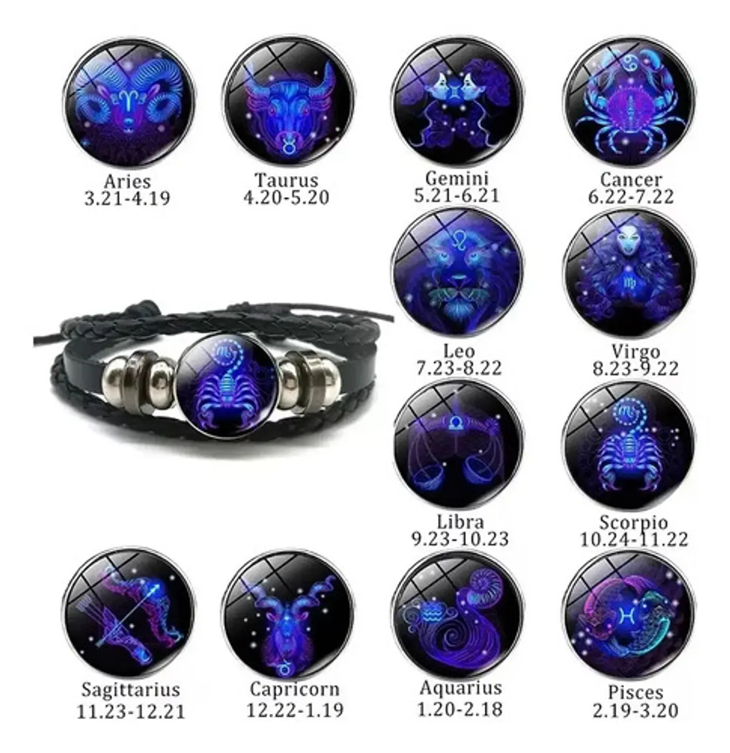 Combo Set De Pulsera Y Collar De Signos Zodiaco Hombre Mujer 78