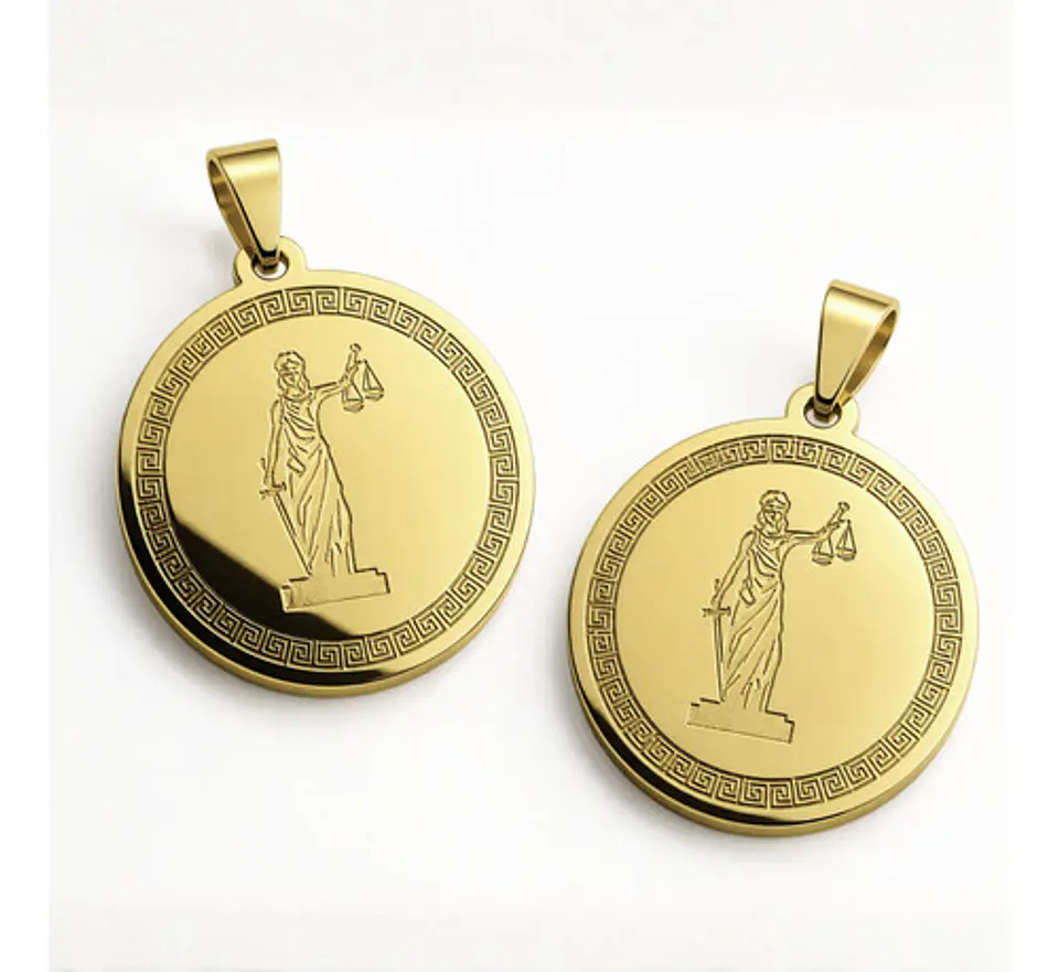 Set 2 Dijes Diosa Themis Justicia Acero Colgantes Color Oro 1