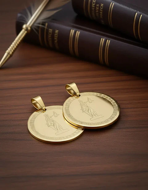 Set 2 Dijes Diosa Themis Justicia Acero Colgantes Color Oro