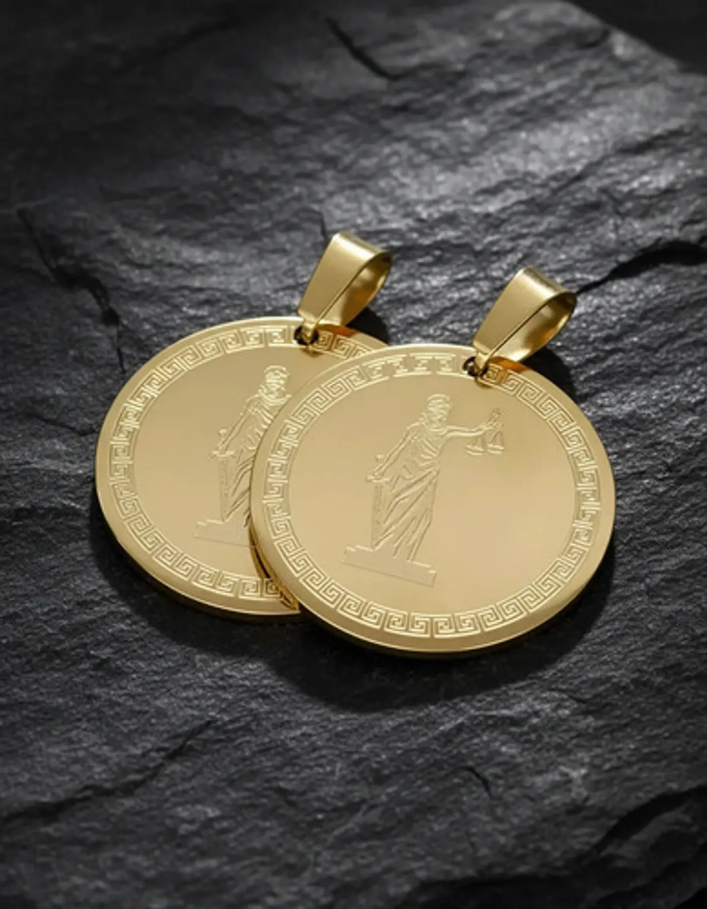 Set 2 Dijes Diosa Themis Justicia Acero Colgantes Color Oro 5