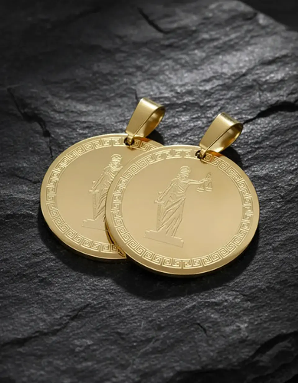 Set 2 Dijes Diosa Themis Justicia Acero Colgantes Color Oro 5