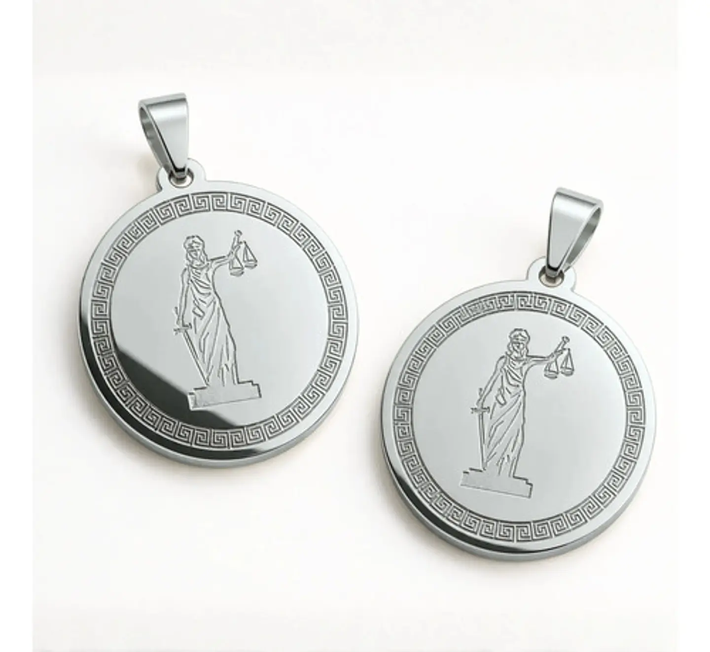 Set 2 Dijes Diosa Themis Justicia Acero Colgantes Color Oro 11