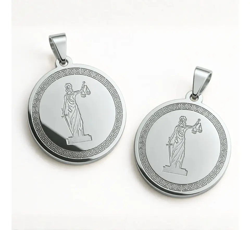 Set 2 Dijes Diosa Themis Justicia Acero Colgantes Color Oro 11