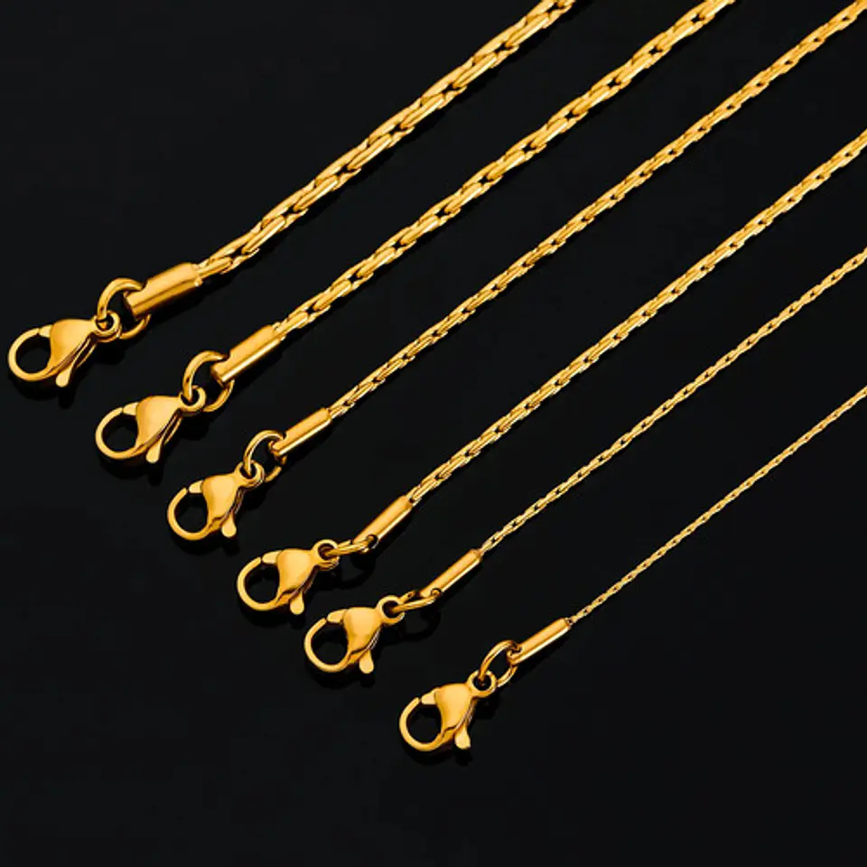 Cadena 60 Cm Para Hombre Mujer Eslabón Bambú 2.3mm Color Oro 9