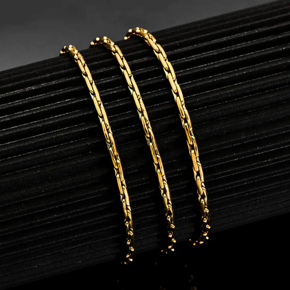 Cadena 60 Cm Para Hombre Mujer Eslabón Bambú 2.3mm Color Oro 14