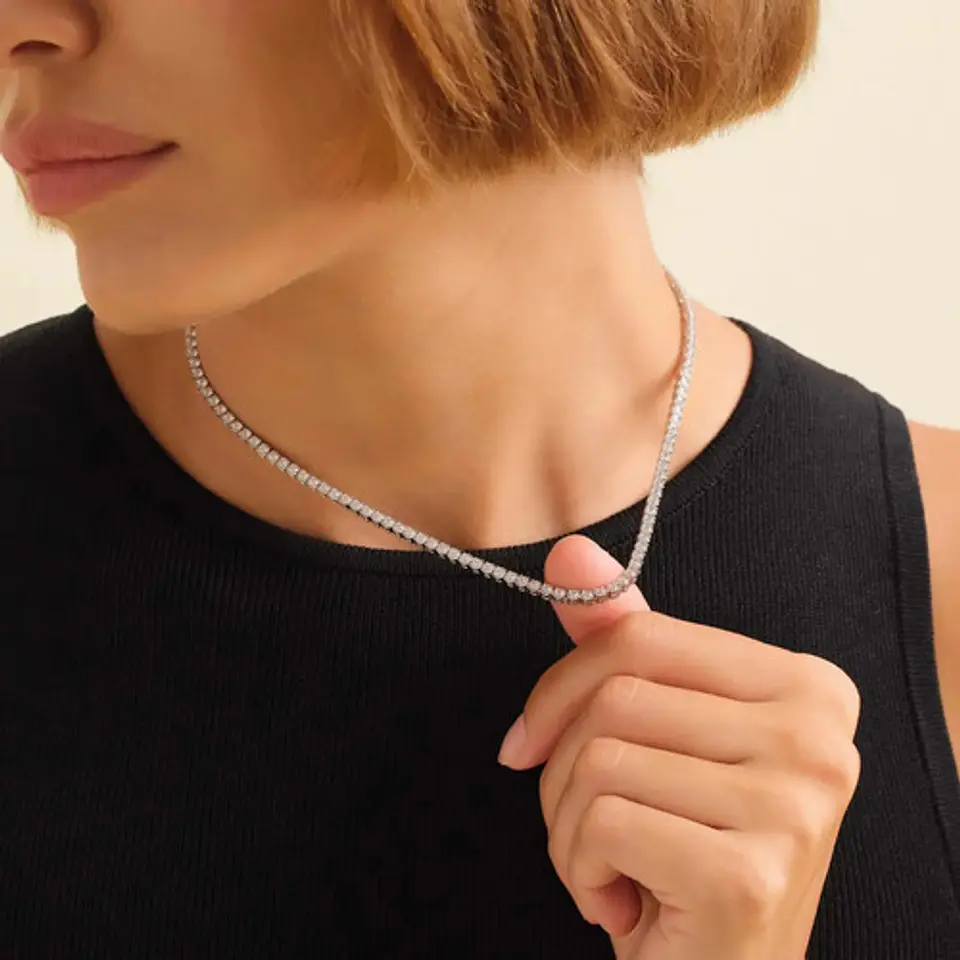 Cadena Tenis 3mm Para Hombres Mujeres De Color Plata Piedras 8