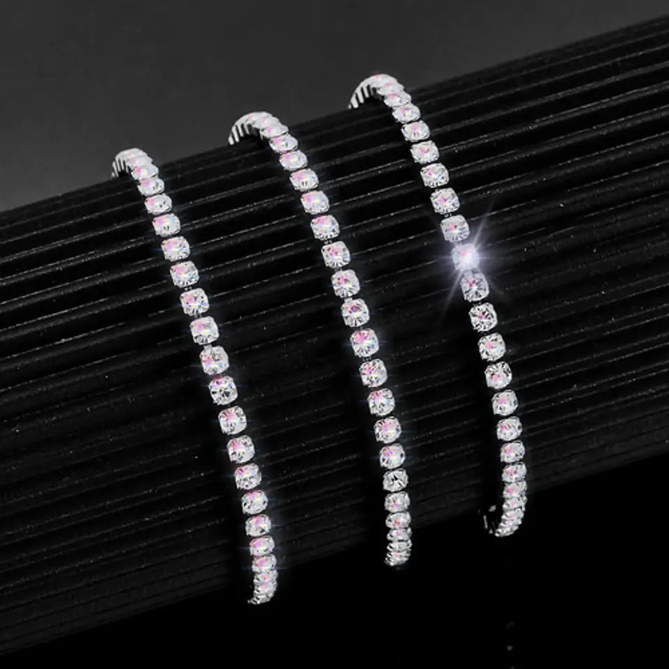 Cadena Tenis 3mm Para Hombres Mujeres De Color Plata Piedras 12