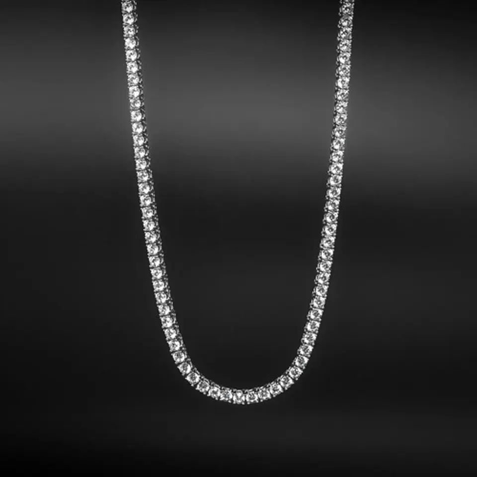 Cadena Tenis 3mm Para Hombres Mujeres De Color Plata Piedras 25