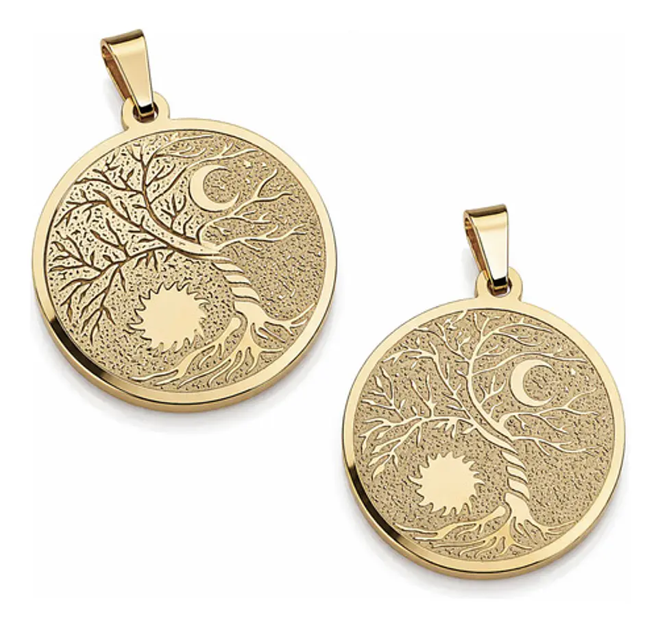 Set De 2 Dijes Para Mujer Medallas Árbol De La Vida Sol Luna 1