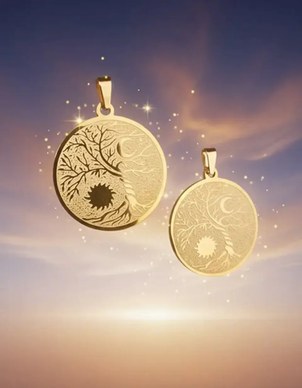 Set De 2 Dijes Para Mujer Medallas Árbol De La Vida Sol Luna 3