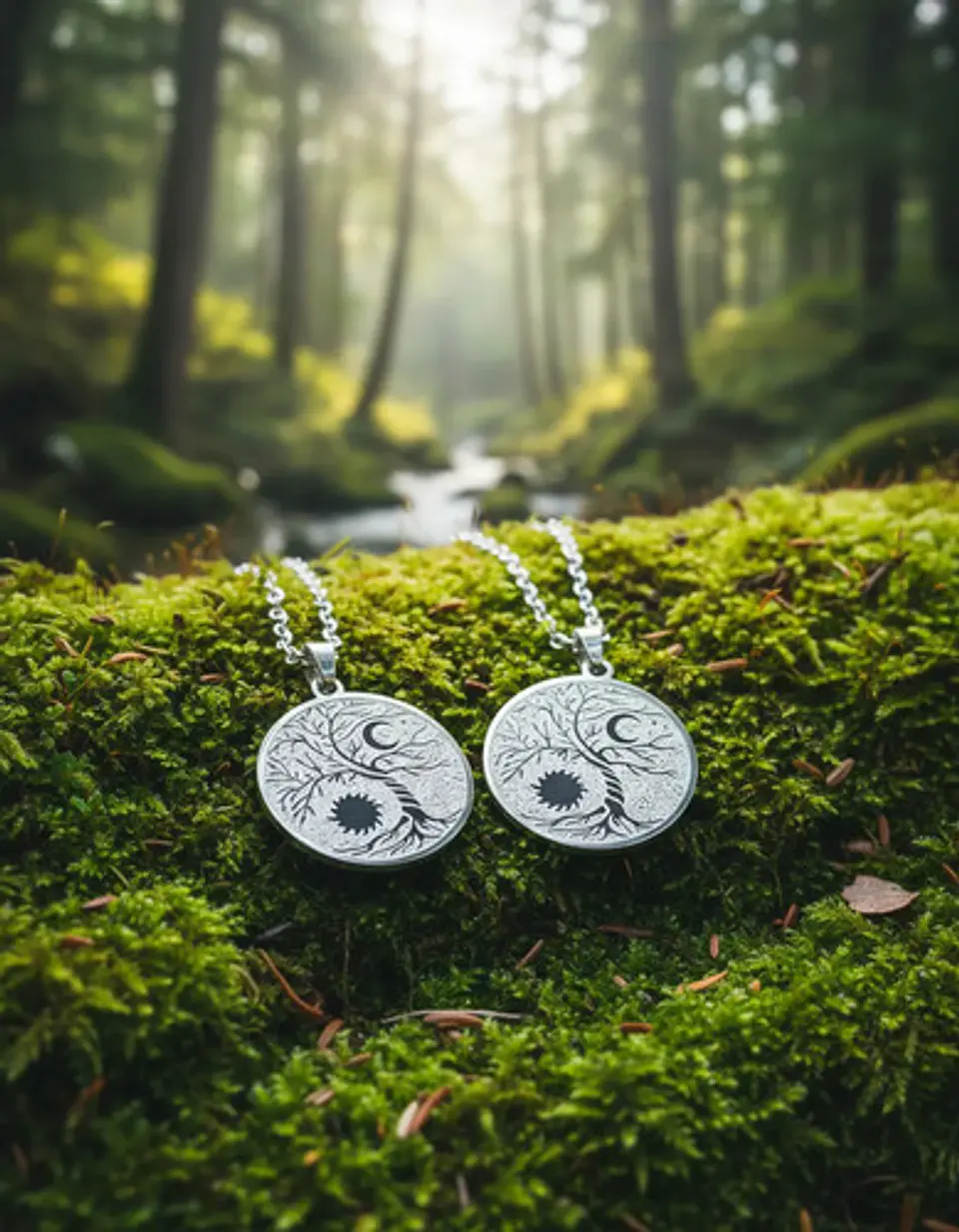 Set De 2 Dijes Para Mujer Medallas Árbol De La Vida Sol Luna 12