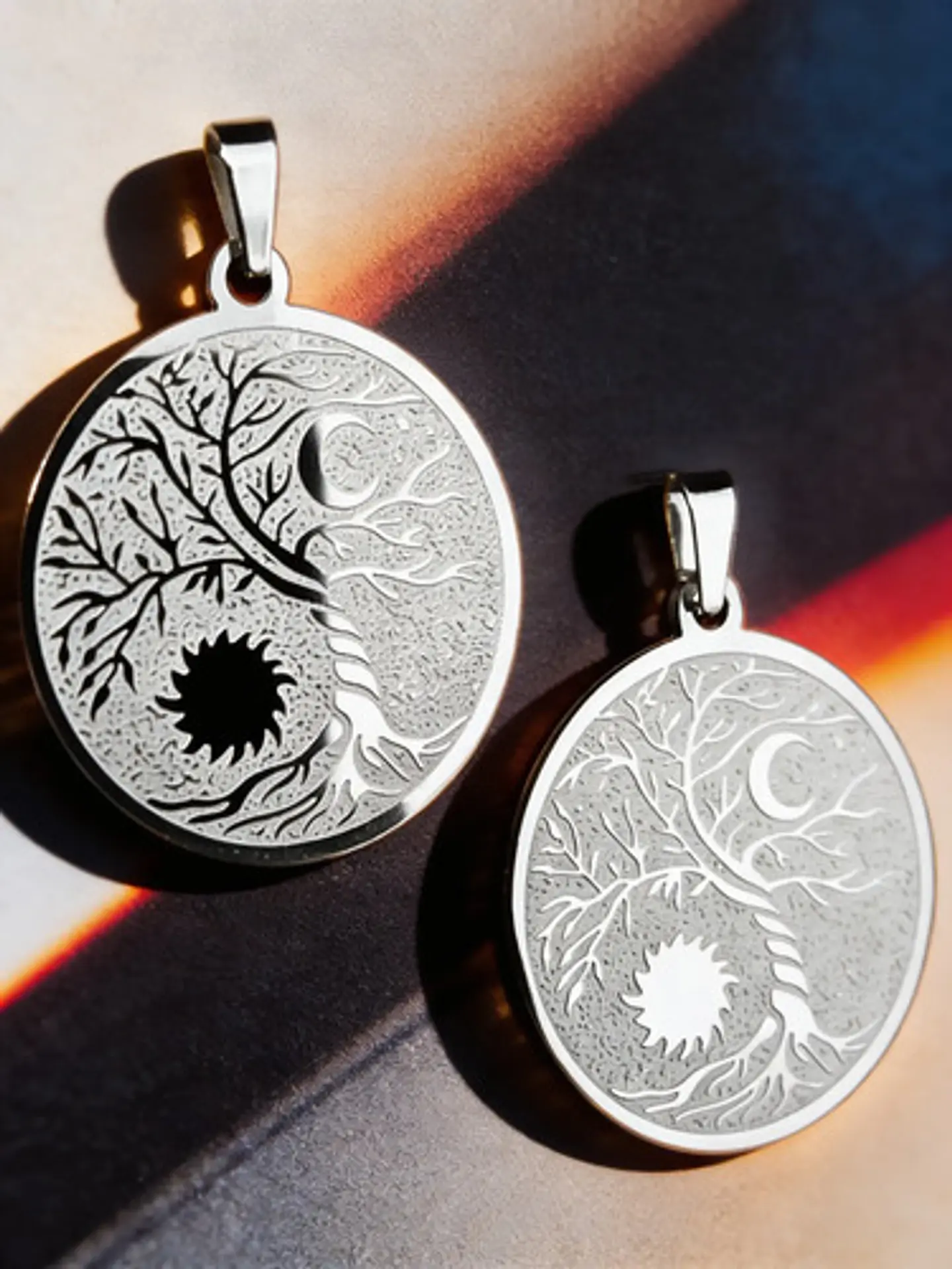 Set De 2 Dijes Para Mujer Medallas Árbol De La Vida Sol Luna 13