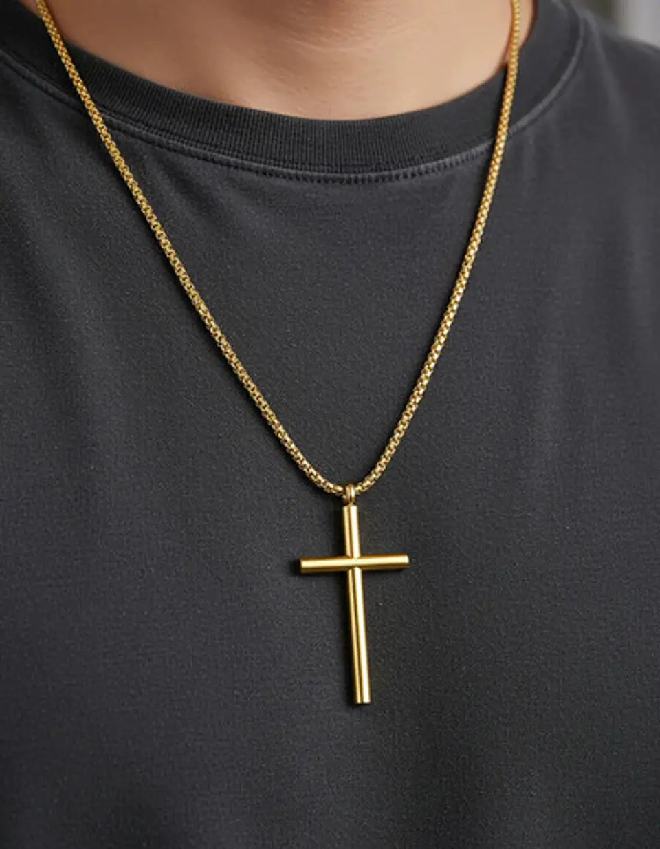 Collar Para Hombres Dije Cruz Simple Minimalista En Acero 7