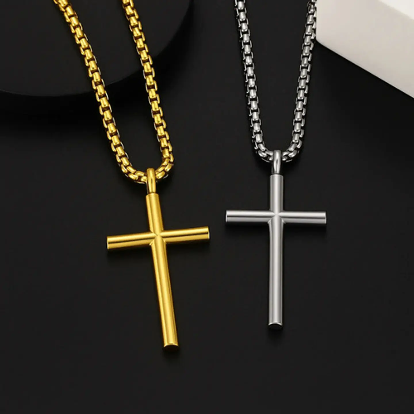 Collar Para Hombres Dije Cruz Simple Minimalista En Acero 9