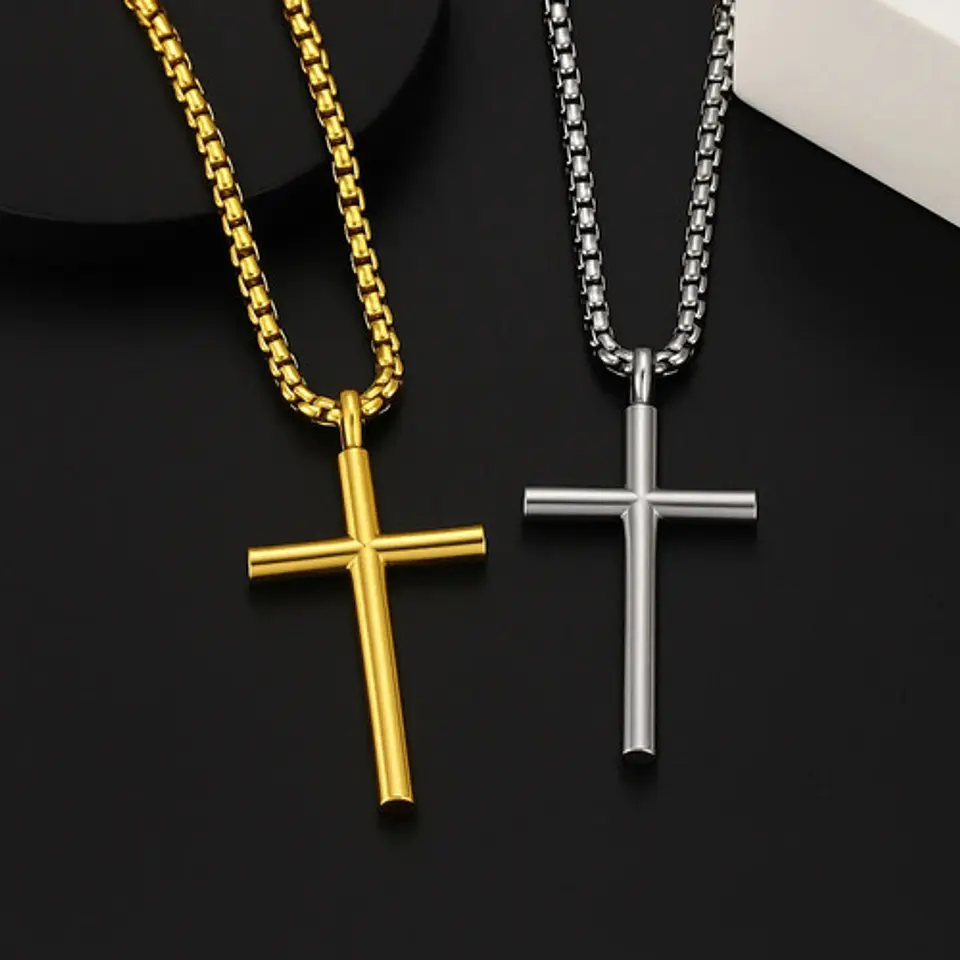 Collar Para Hombres Dije Cruz Simple Minimalista En Acero 9