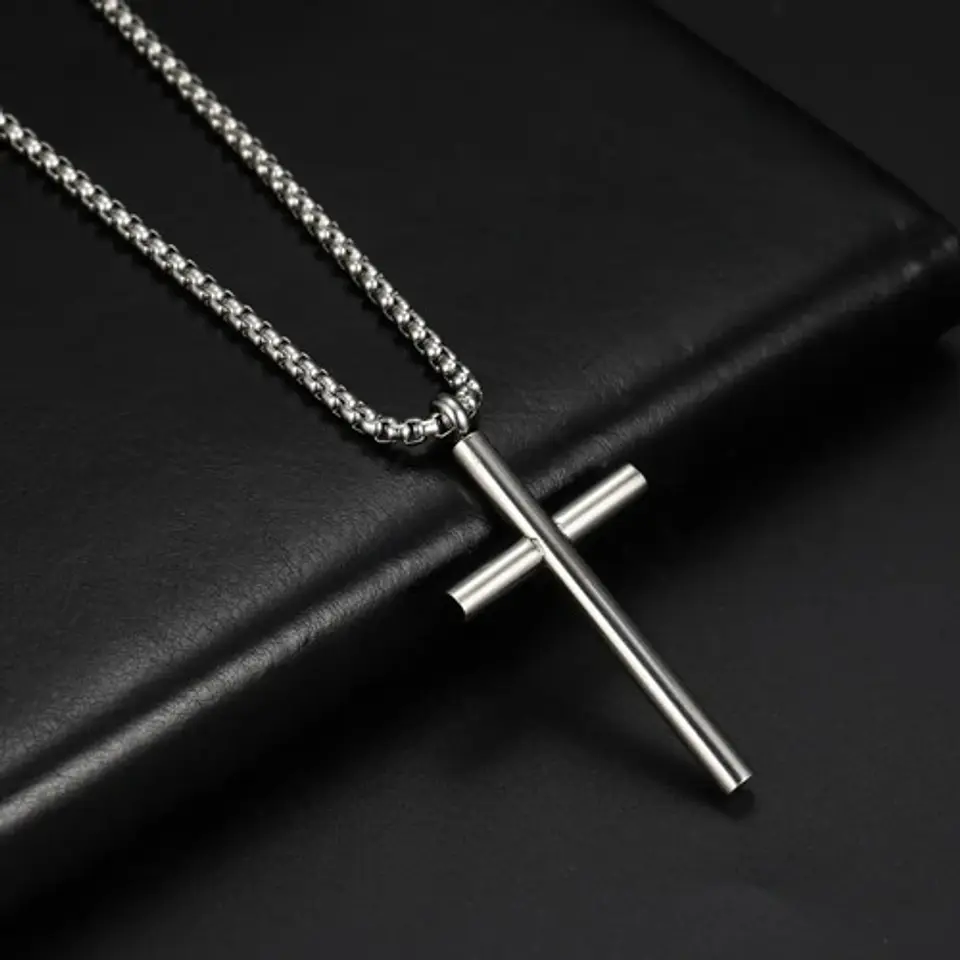 Collar Para Hombres Dije Cruz Simple Minimalista En Acero 13