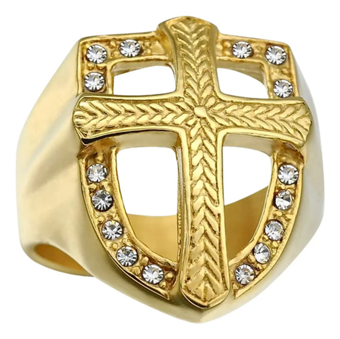 Anillo Hip Hop Para Hombre Con Cruz Y Piedras Cz Color Oro 1