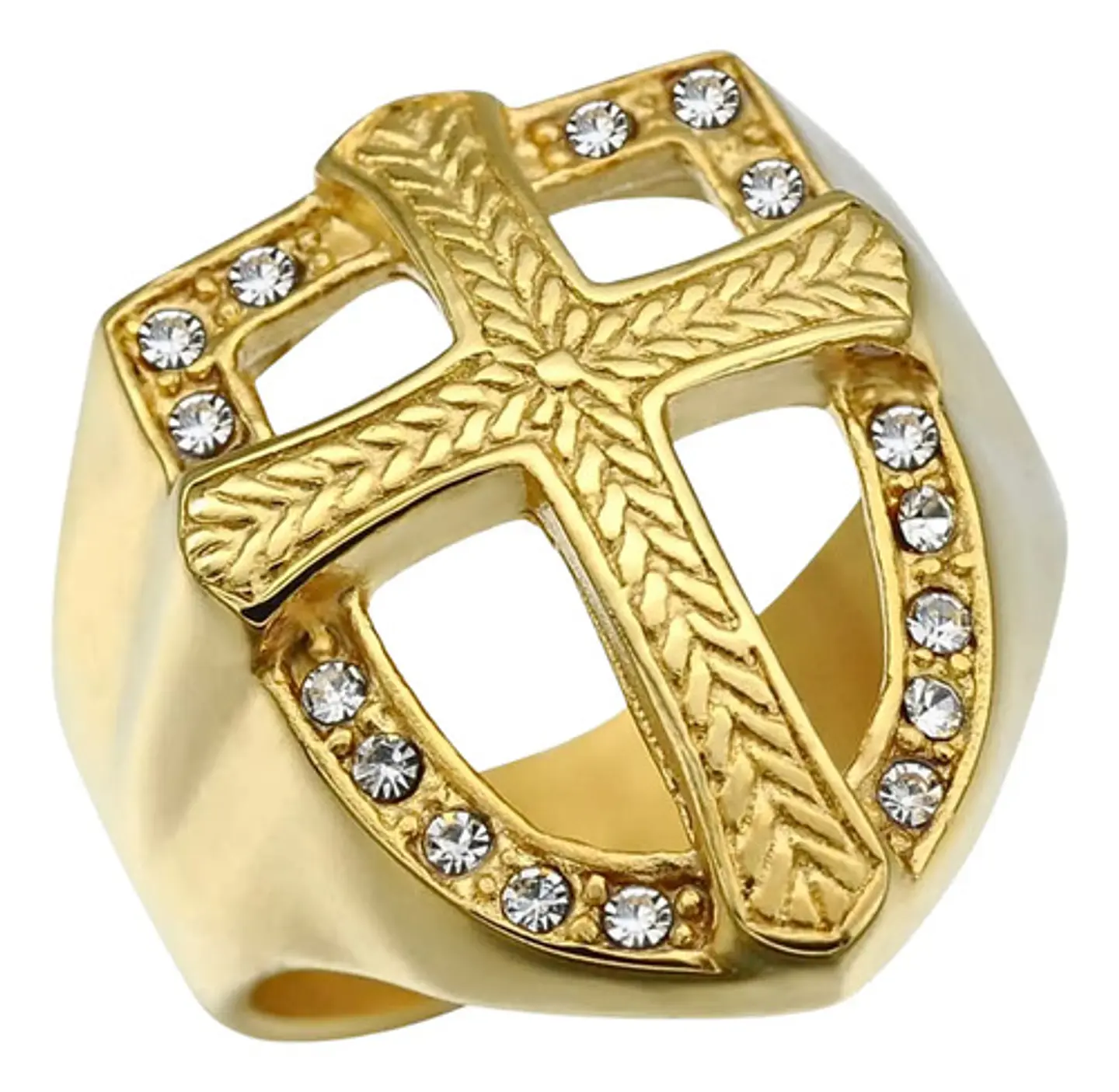 Anillo Hip Hop Para Hombre Con Cruz Y Piedras Cz Color Oro 2