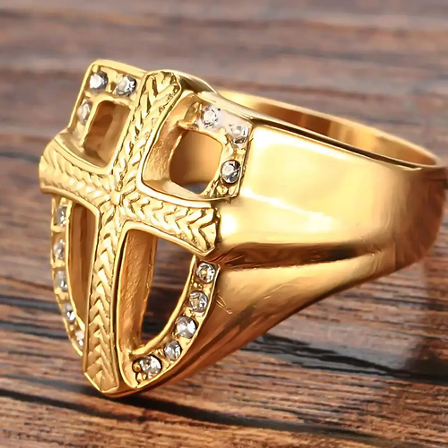 Anillo Hip Hop Para Hombre Con Cruz Y Piedras Cz Color Oro 7