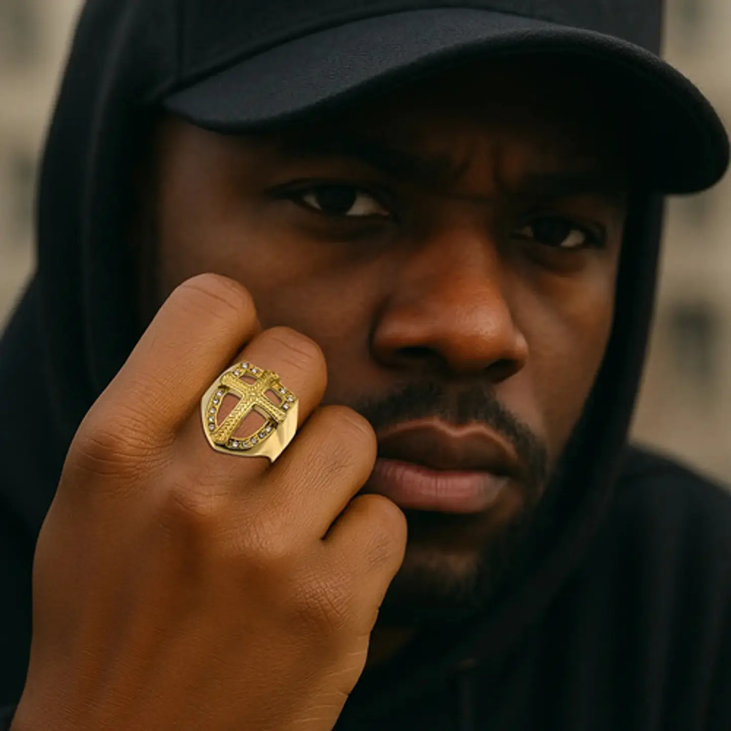 Anillo Hip Hop Para Hombre Con Cruz Y Piedras Cz Color Oro 9