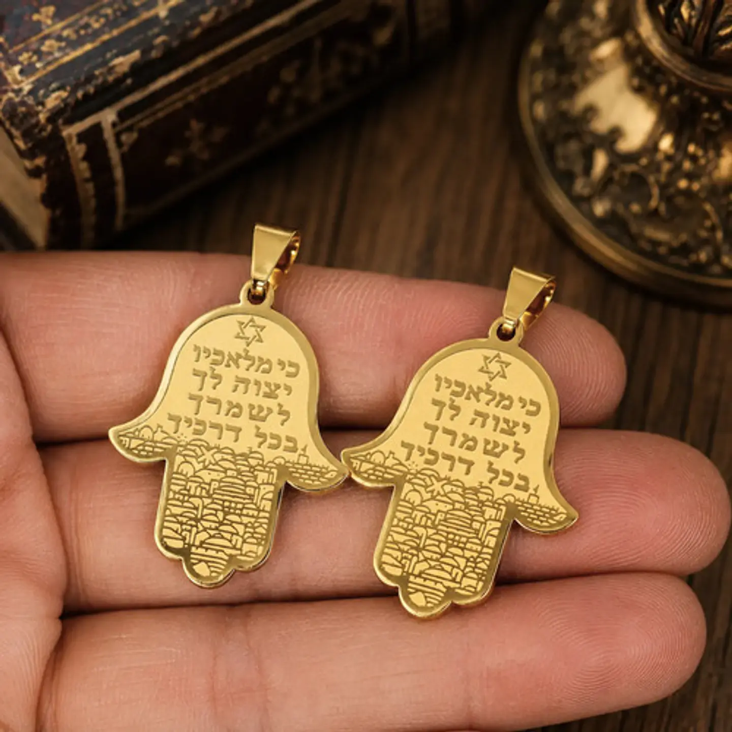 Set 2 Dijes Para Hombre Y Mujer Amuleto Mano De Fátima Hamsa 3