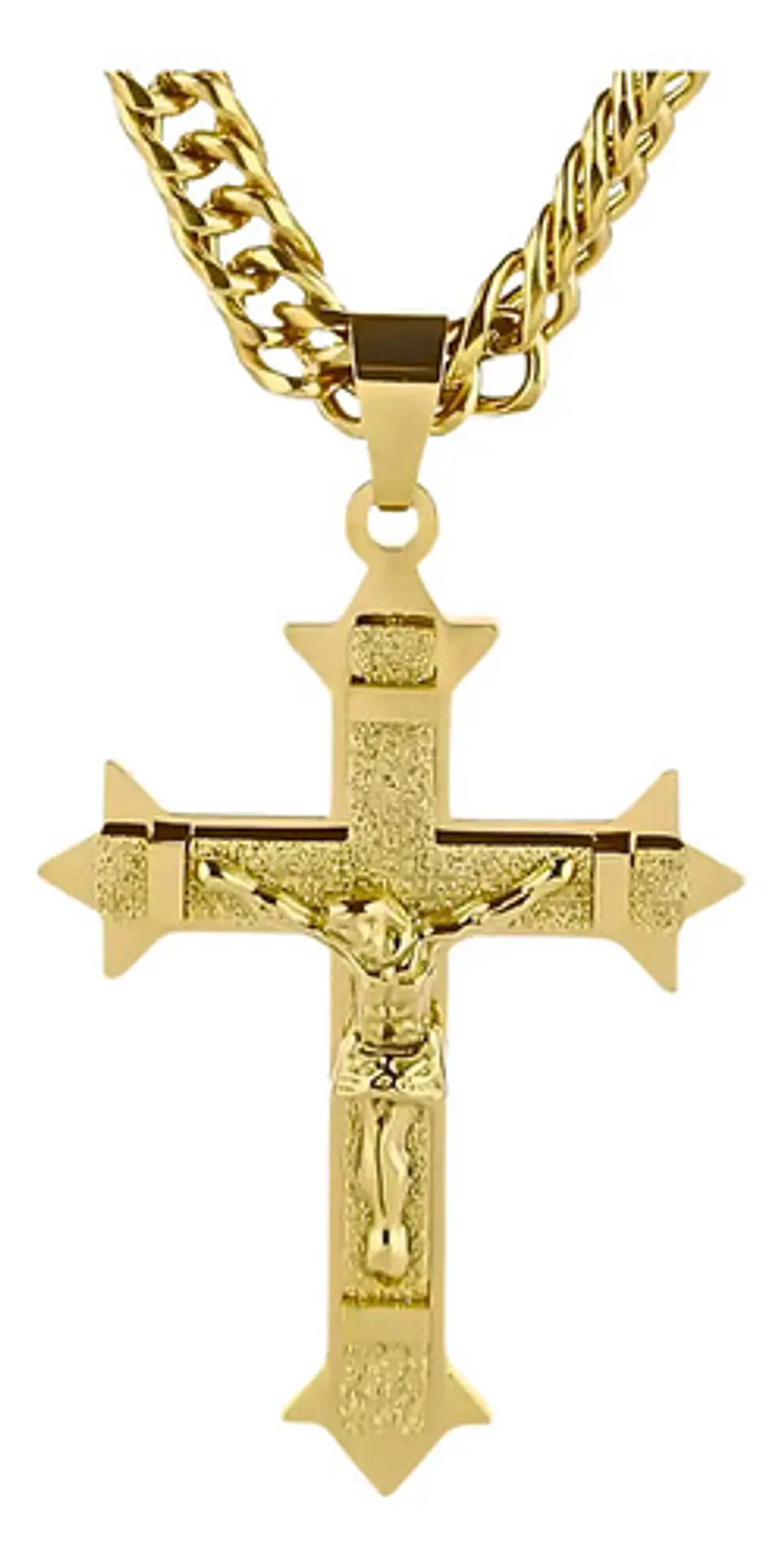 Collar Para Hombres Dije Cruz Puntiaguda De Acero Color Oro 1