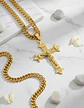 Collar Para Hombres Dije Cruz Puntiaguda De Acero Color Oro - Miniatura 2
