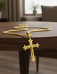 Collar Para Hombres Dije Cruz Puntiaguda De Acero Color Oro - Miniatura 4