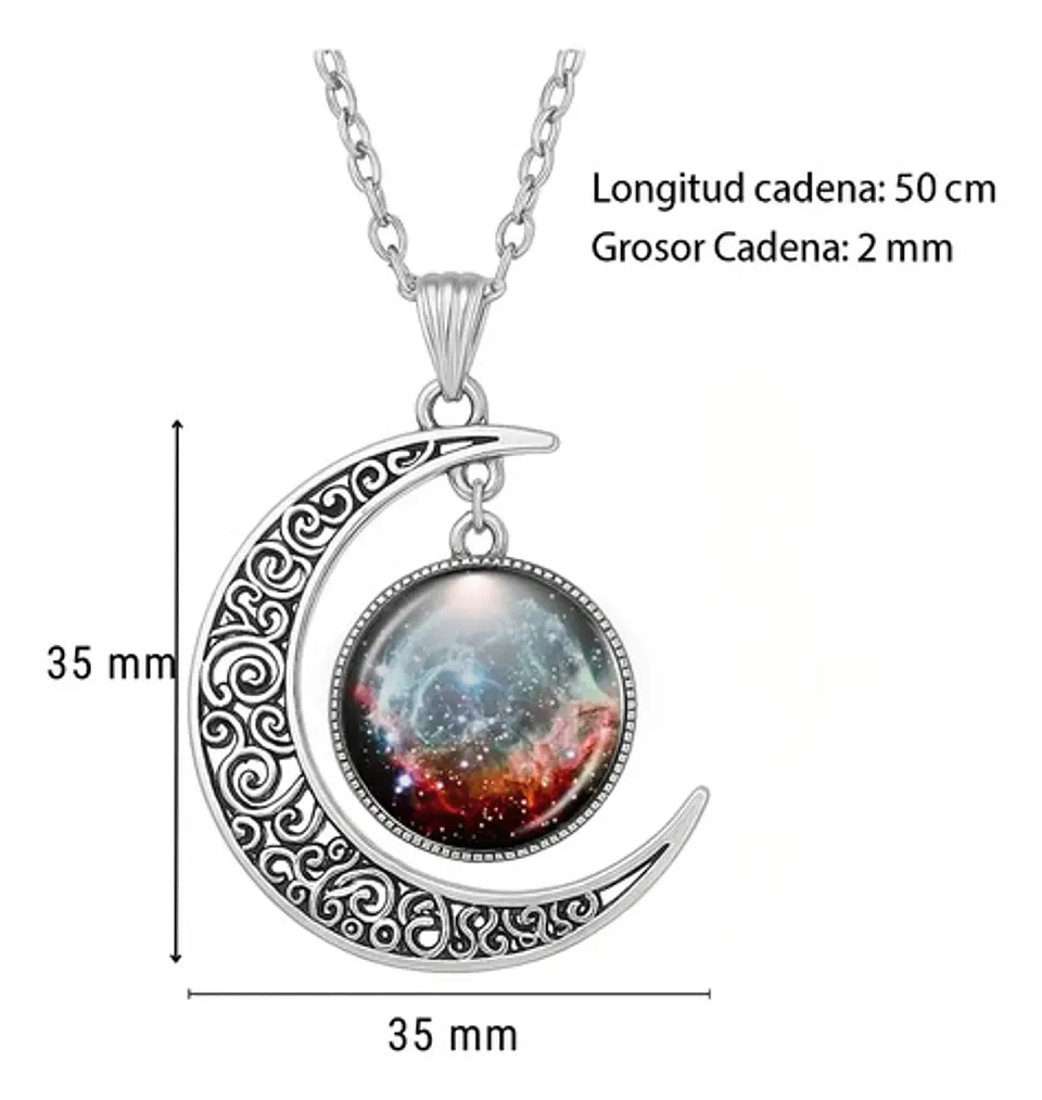 Collar Para Mujeres Con Dije Luna Planetas Nebulosa Galaxia 2