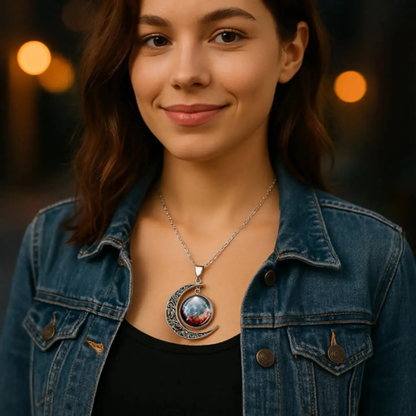 Collar Para Mujeres Con Dije Luna Planetas Nebulosa Galaxia 7