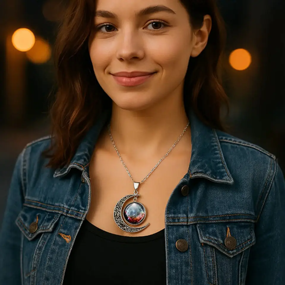 Collar Para Mujeres Con Dije Luna Planetas Nebulosa Galaxia 7