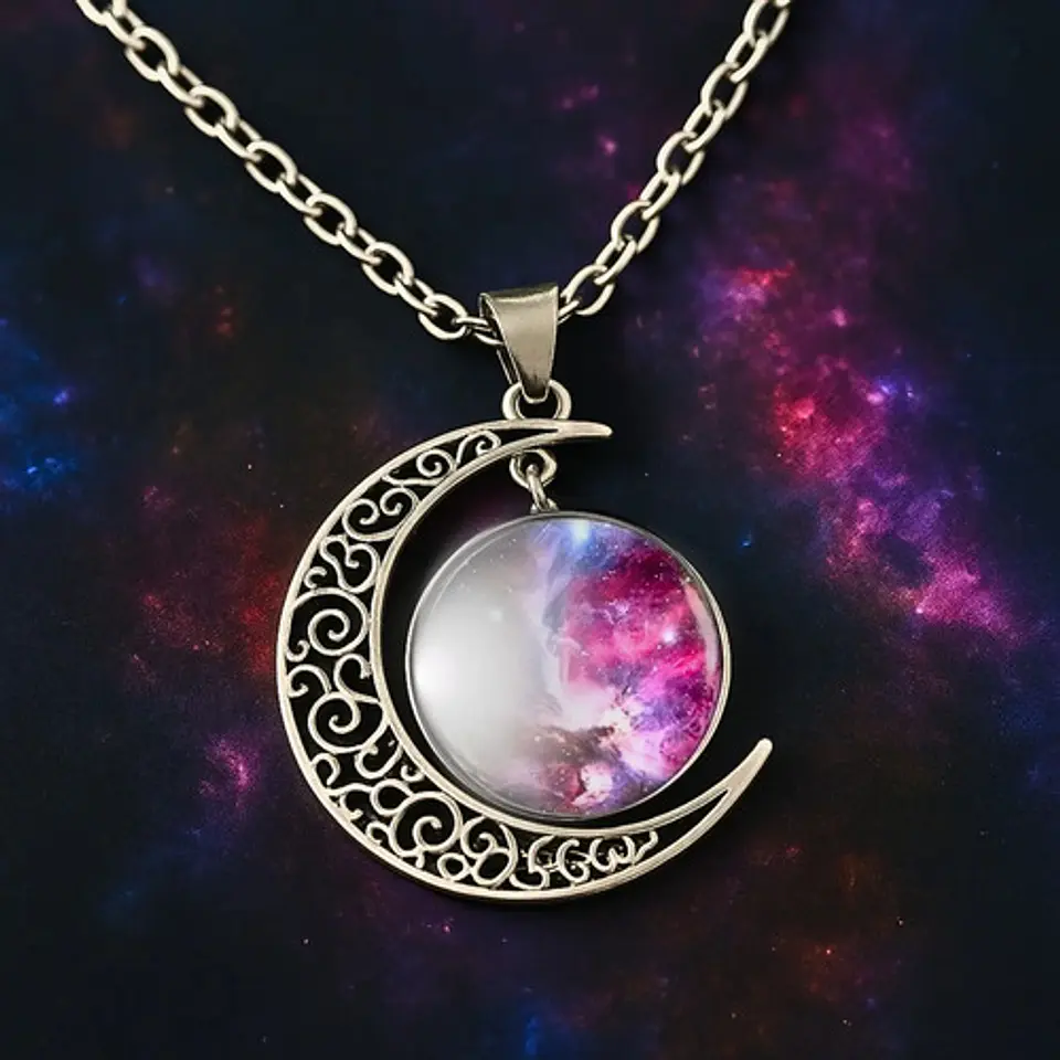 Collar Para Mujeres Con Dije Luna Planetas Nebulosa Galaxia 11
