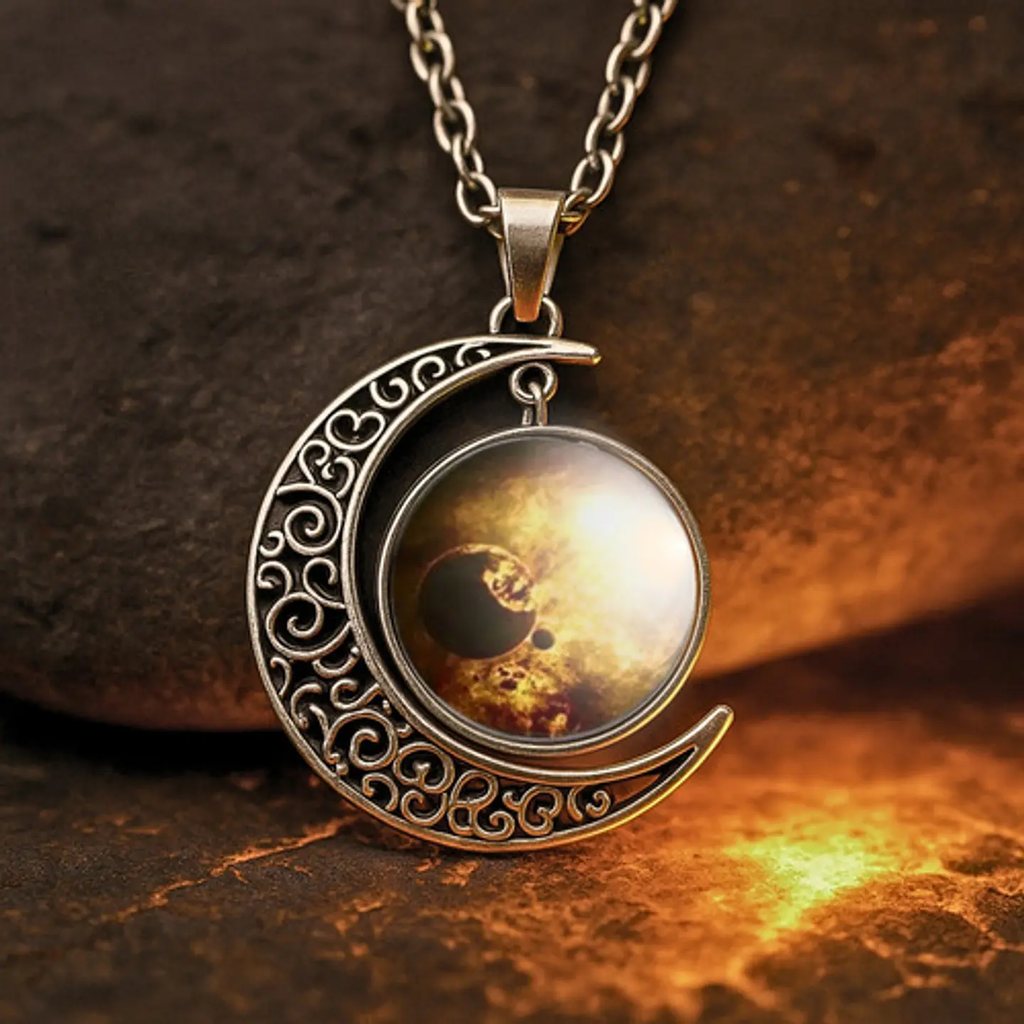 Collar Para Mujeres Con Dije Luna Planetas Nebulosa Galaxia 18