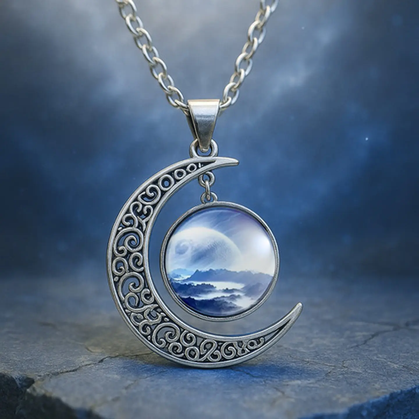 Collar Para Mujeres Con Dije Luna Planetas Nebulosa Galaxia 27