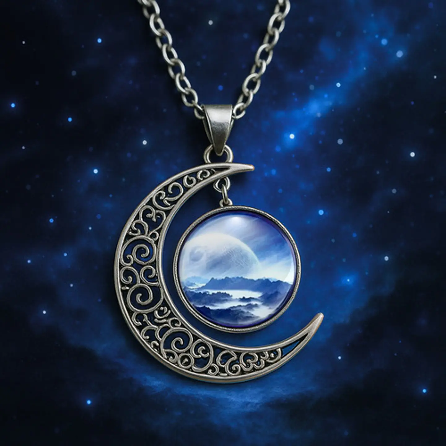 Collar Para Mujeres Con Dije Luna Planetas Nebulosa Galaxia 28