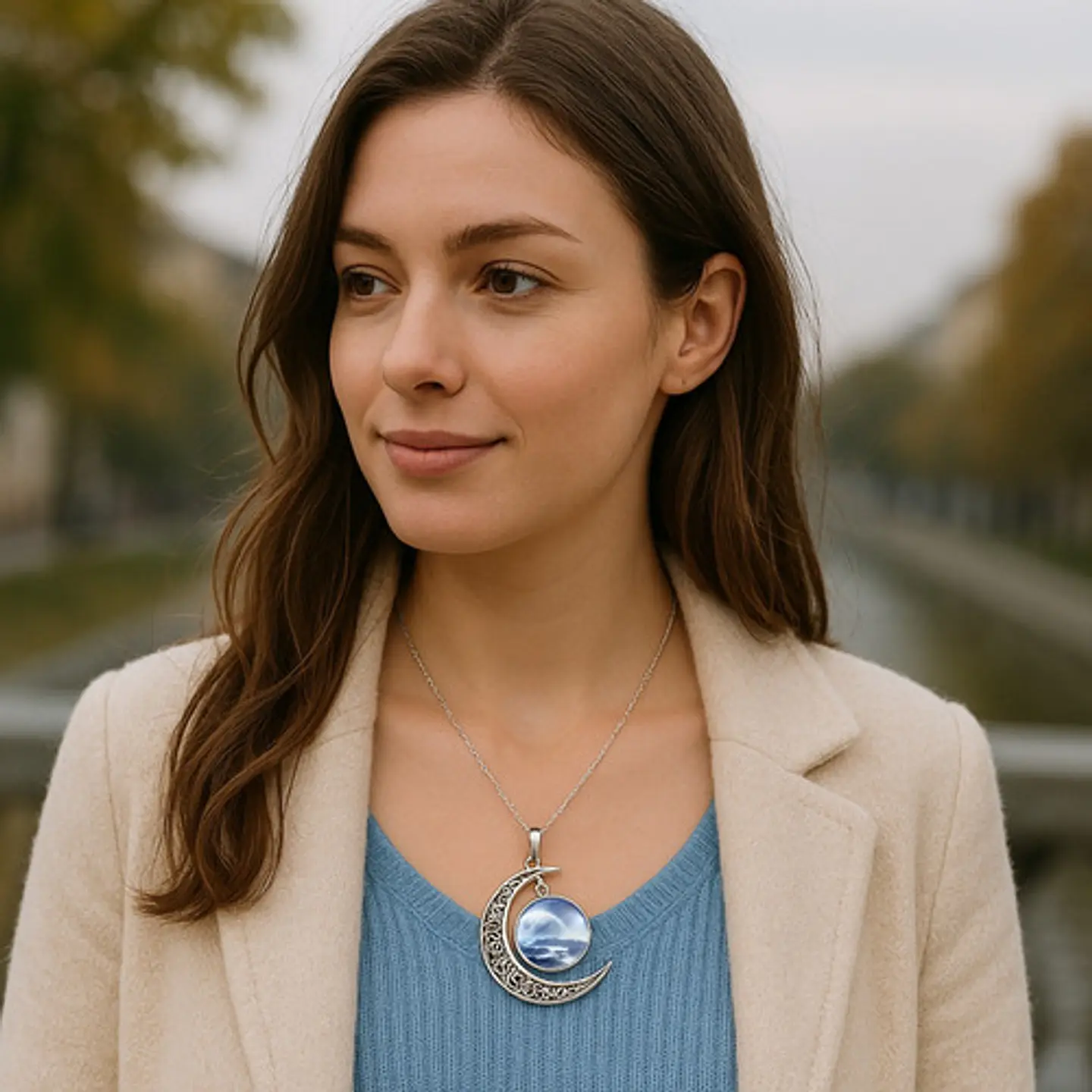 Collar Para Mujeres Con Dije Luna Planetas Nebulosa Galaxia 30