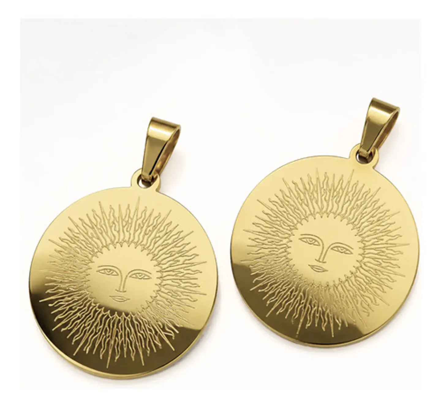 Pack X2 De Acero Para Hombre Y Mujer Dijes Medalla Sol Tótem 1